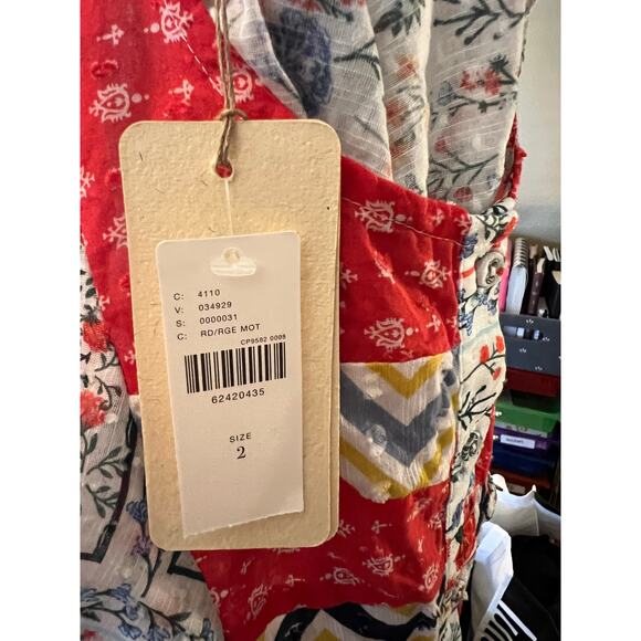 Anthropologie Let Me Be White Red Floral Airy Swiss Dot Cotton Top 2 NWT - Picture 7 of 8
